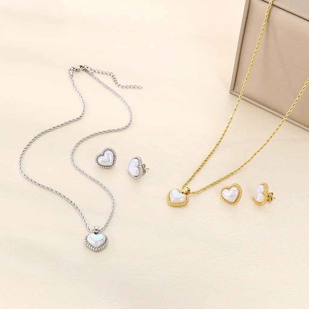 Bijoux Coeur Acier Inoxydable Collier Boucles Oreilles Bague Chaîne Torsadée Femmes Chic Mode Élégant Résistant Ternissement