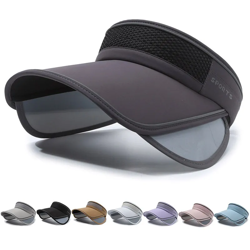 Sun Visor Hat With Retractable Side Shields Empty Top Large Brim Adjustable Breathable Mesh For Outdoor Sports Cycling