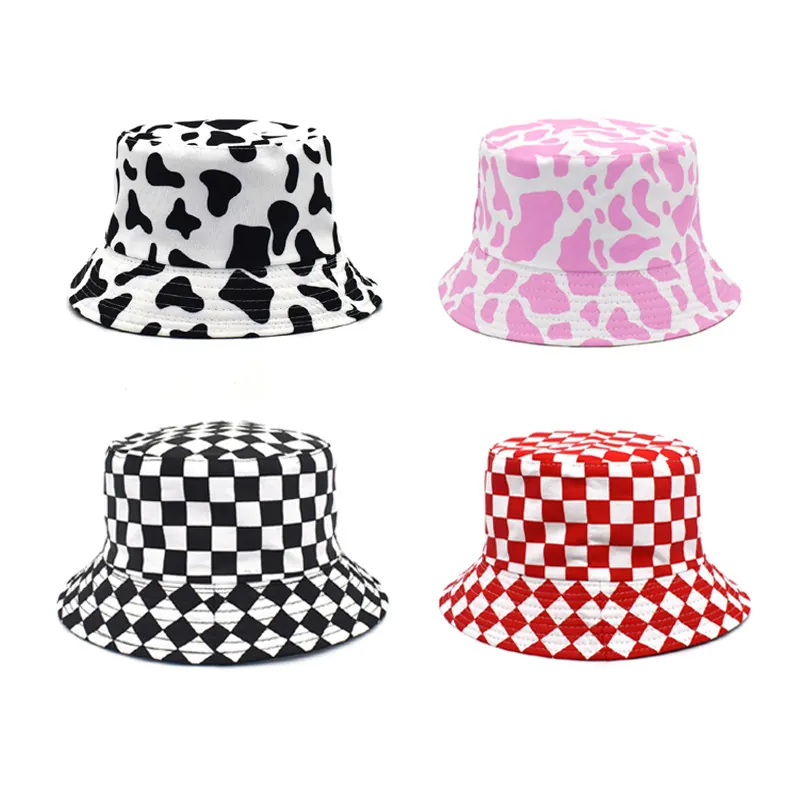 Bucket Hat Baumwolle Canvas Sonnenschutz Outdoor Sommer Fischerhut Kuh Banane Blumendruck Für Damen Herren