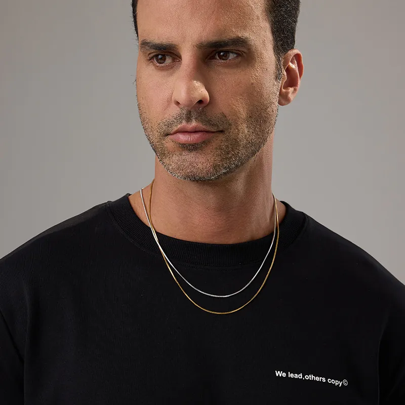 Minimalist Snake Bone Chain Necklace 316L Stainless Steel 18K Gold Plated Basic Layering Jewelry Men Women