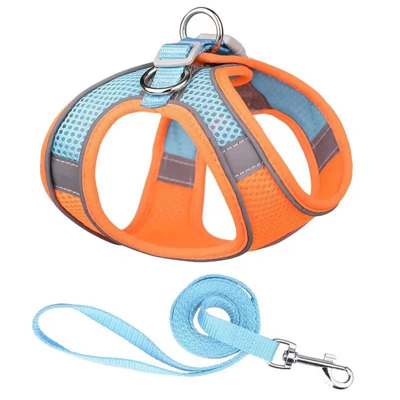 Reflective Pet Harness With Leash Breathable Mesh Polyester Vest Adjustable Soft Walking Training For Small Dogs Cats