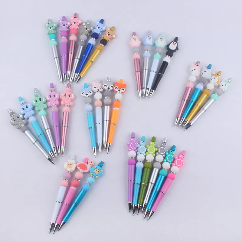 DIY Cartoon Animal Beaded Ballpoint Pens Silicone Koala Elephant Unicorn Rhinestone Decorative Writing Supplies Stationery