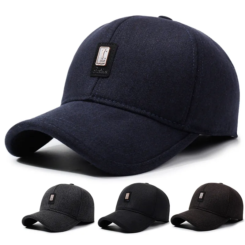 Men Winter Warm Baseball Cap Woolen Windproof Hat With Earflaps Fleece Lined Adjustable Golf Sport Outdoor