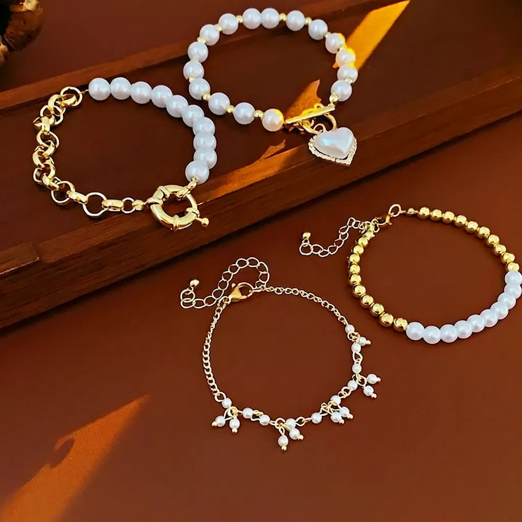 Elegante Bracciale Di Künstliche Perle Con Ciondolo A Cuore In Lega E Strass Chiusura A Gancio Gioielli Di Moda Per Donna