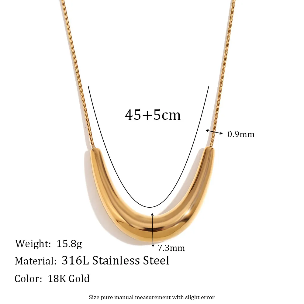 Minimalist Stainless Steel Arc V Shaped Pendant Necklace For Women 18K Gold Plated Snake Bone Chain Fashion Jewelry Gift