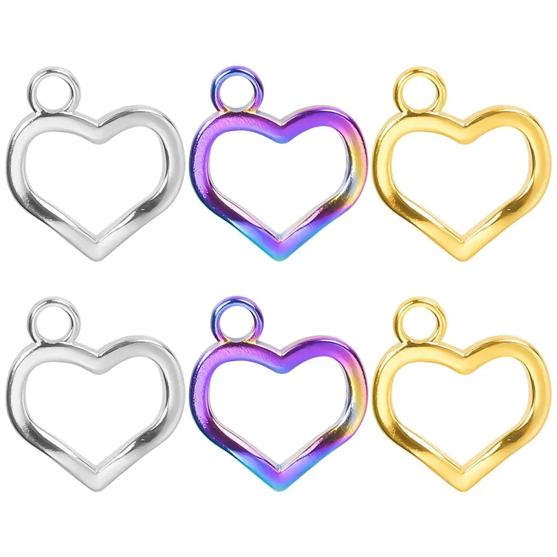 Stainless Steel Hollow Heart Pendant Necklace For Women Gold Silver Rainbow Electroplated Heart Charm Jewelry Accessory