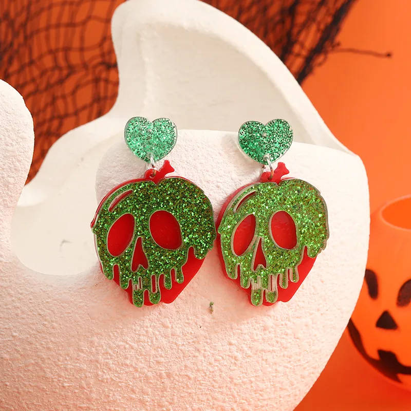 Boucles D'oreilles Halloween Crâne Pomme Fondante Résine Paillettes Effrayant Coeur Gothique Accessoires Femmes