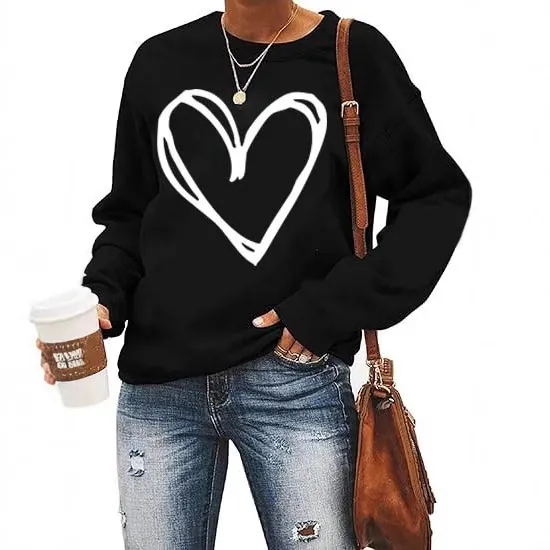 Herren Sweatshirt Herz Print Langarm Pullover Rundhalsausschnitt Fleece Winter Warm Lässiges Oberteil Valentinstag Geschenk