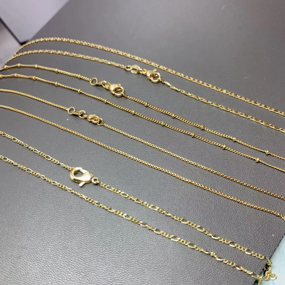 18K Vergoldete Kupferkette Halskette DIY Schmuckherstellung Minimalistische Schlüsselbeinkette Figaro Box Perlenketten