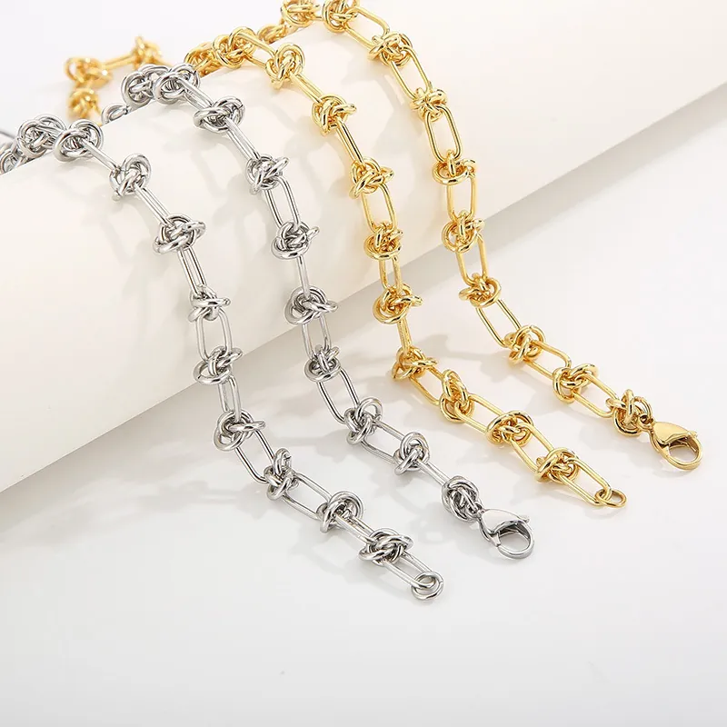 Roestvrijstalen Knoop Geometrische Schakelketting Ketting Armband Minimalistische Gepolijste Sieraden Voor Dames Heren