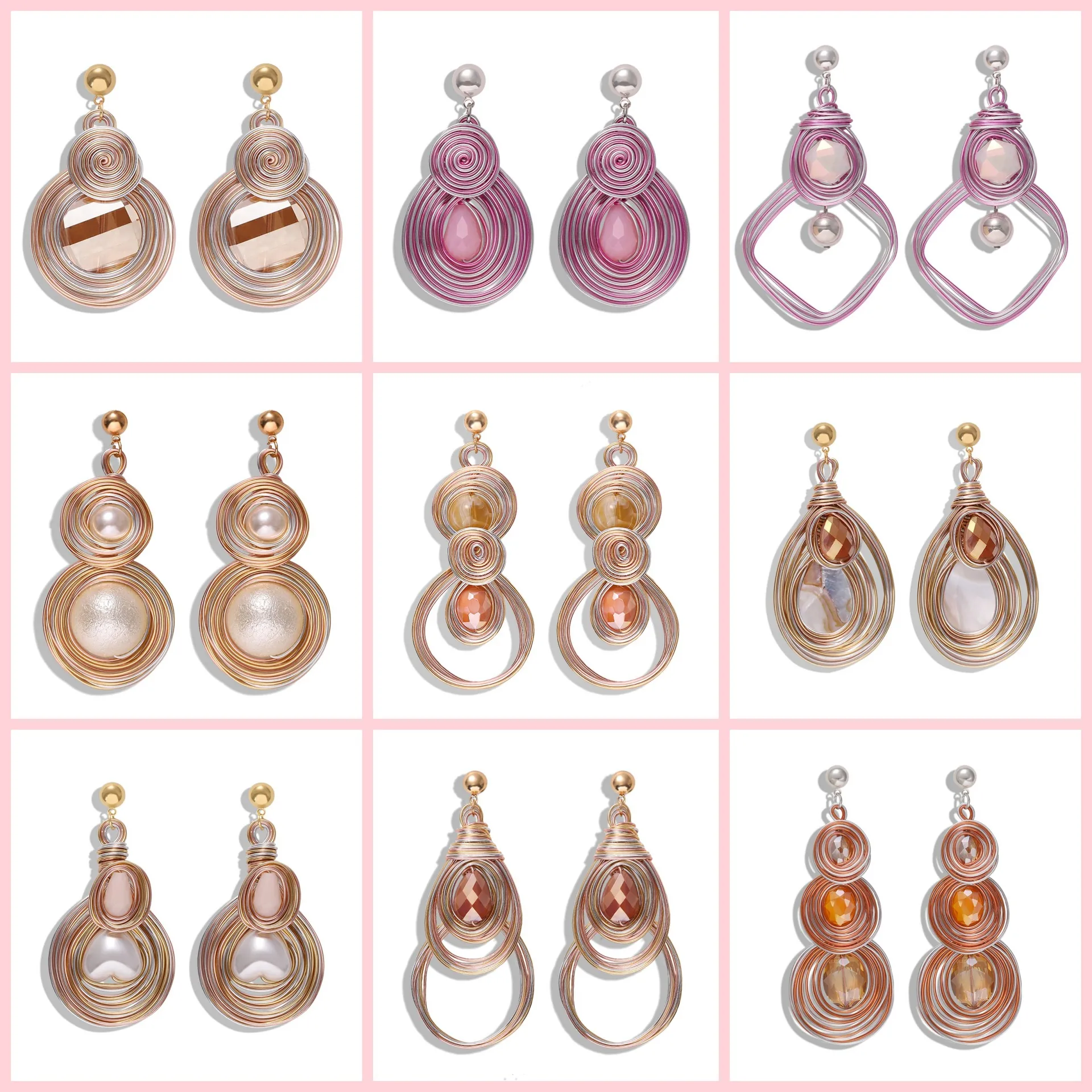 Bohemian Handmade Wire Wrapped Drop Earrings Copper Geometric Heart Artificial Pearl Dangle Jewelry Retro Artistic Women Accessories
