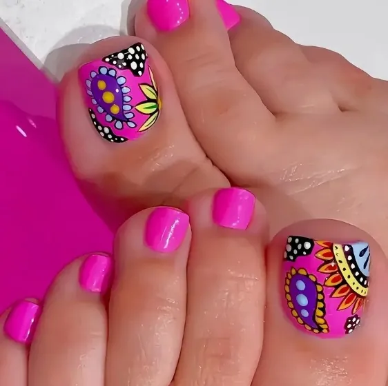 Pink Floral Press On Toenails Short Square Shape ABS Plastic Wearable False Toe Nails Paisley Pattern For Women