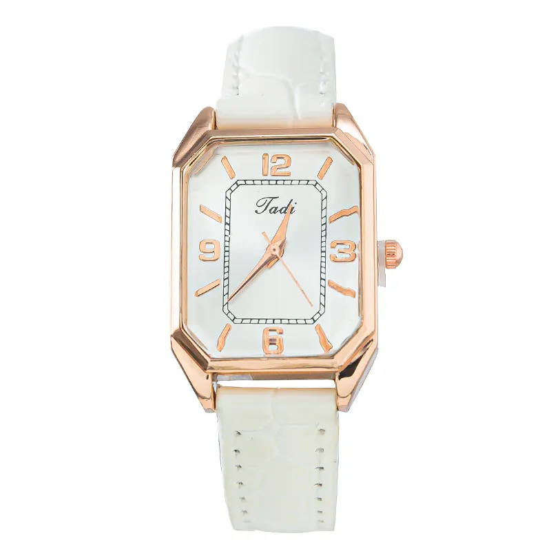 Women Quartz Watch Rectangular Rose Gold Metal Case PU Leather Strap Crocodile Pattern Elegant Casual Wristwatch