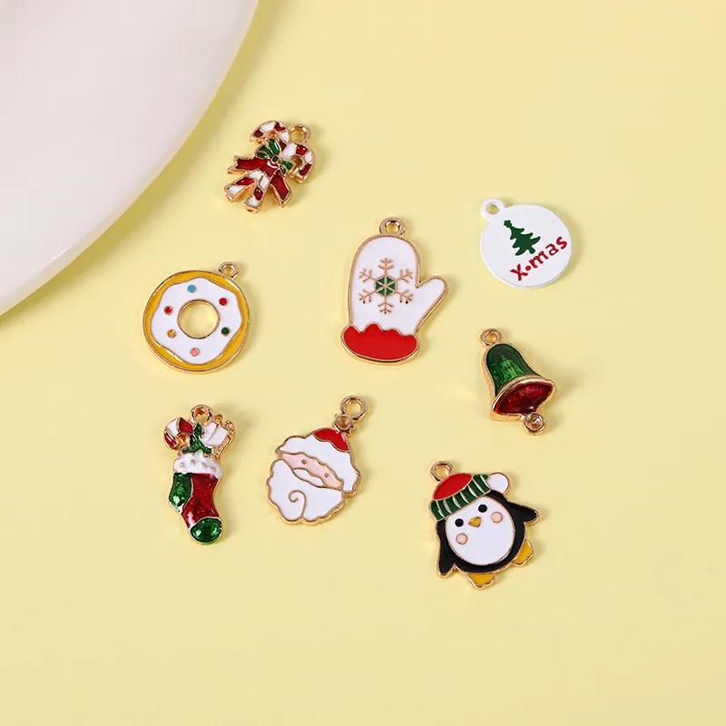 Christmas Charms Pendants Alloy Enamel Santa Claus Penguin Bell For DIY Jewelry Making Festive Holiday Accessory