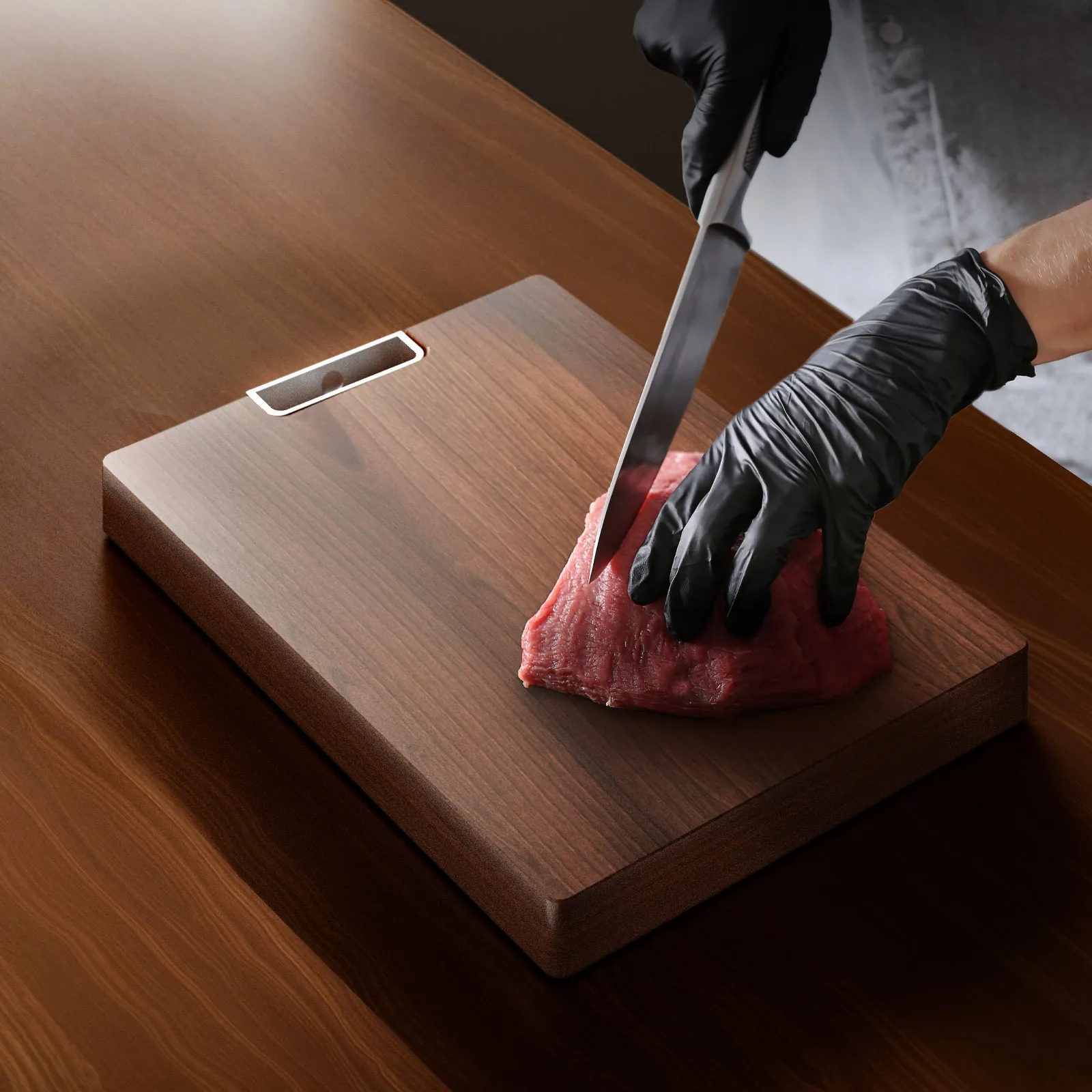 Solid Ebony Wood Cutting Board Whole Wood Chopping Block Double Sided Non Slip Kitchen Board With Alloy Handle