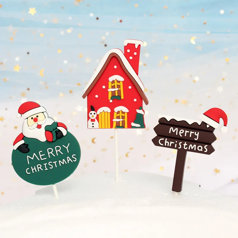 Christmas Cake Toppers Soft Glue Santa Claus Reindeer Gingerbread House Tree Dessert Decorations Festive Party Favors