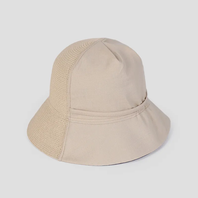 Cappello Alla Pescatora Tesa Larga Lino Paglia Patchwork Traspirante Pieghevole Protezione Solare Estate Donna