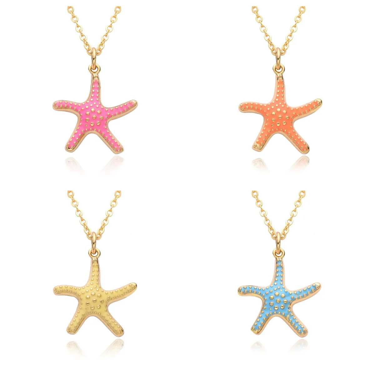 Starfish Pendant Necklace Copper Gold Plated Enamel Ocean Style Bohemian Jewelry For Women