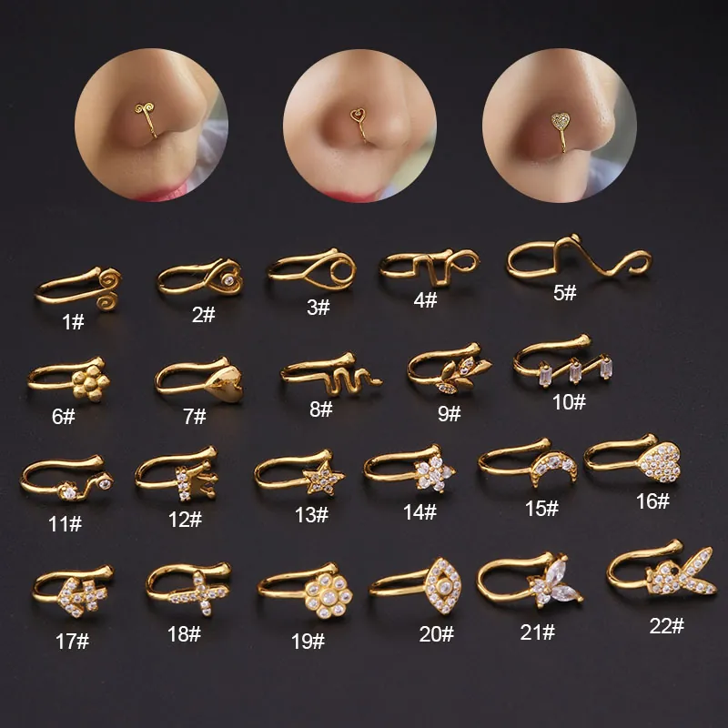 Fake Neusring Clip On Geen Piercing Koper Zirkoon Hart Ster Maan Mode Lichaamssieraden Voor Vrouwen