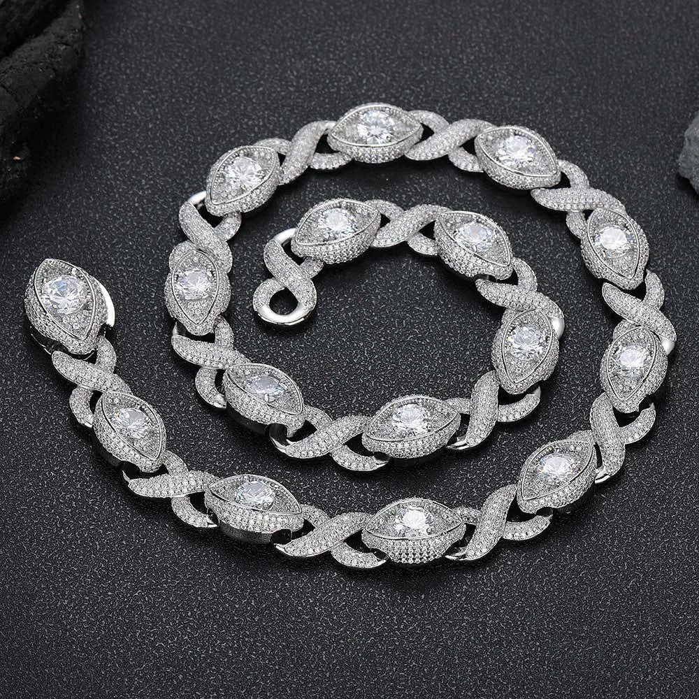 Hip Hop Infinity Eye Link Cuban Chain Necklace 18K Gold Silver Plated Copper Micro Inlaid Zirconia Luxurious Jewelry For Unisex