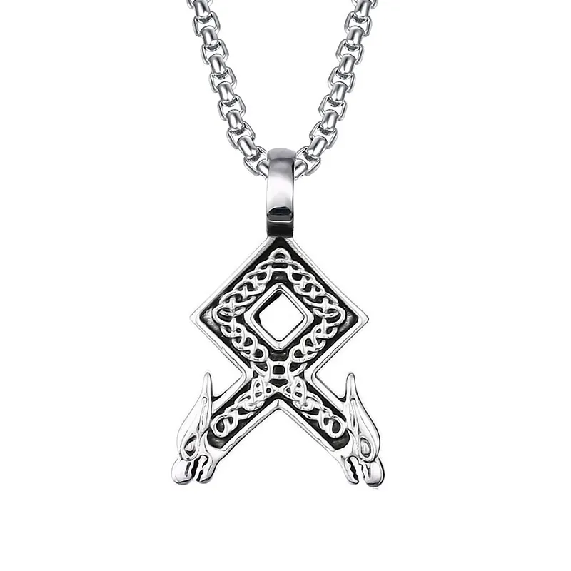 Collana con Ciondolo a Testa di Lupo con Rune Vichinghe Nordiche Catena in Acciaio Inossidabile Lega Gioielli Vintage per Uomo