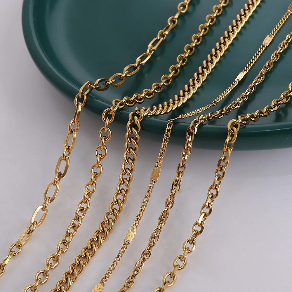 Minimalist Chain Necklace Titanium Steel 18K Gold Plated Fashion Versatile Layered No Pendant Jewelry For Women