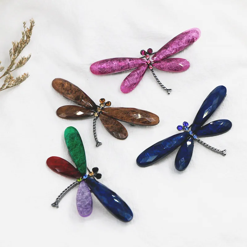 Elegant Dragonfly Brooch Pin Alloy Rhinestone Colorful Resin Wings Vintage Animal Jewelry For Women