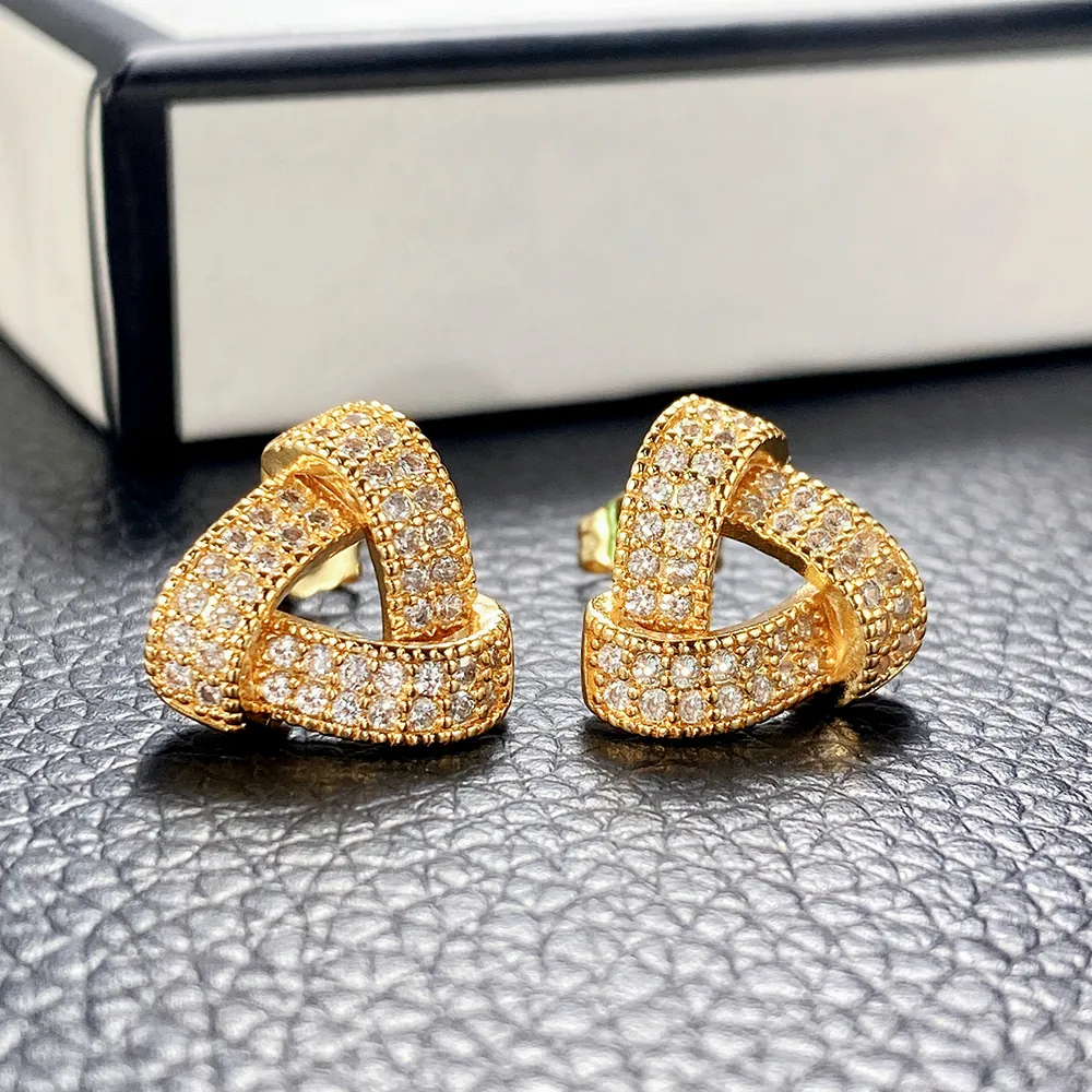 Geometric Interlocking Triangle Stud Earrings With Cubic Zirconia Copper Body And 925 Sterling Silver Earring Post