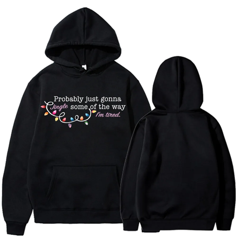 Men Hoodie Cotton Blend Fleece Lined Christmas Jingle Print Funny Long Sleeve Sweatshirt Casual
