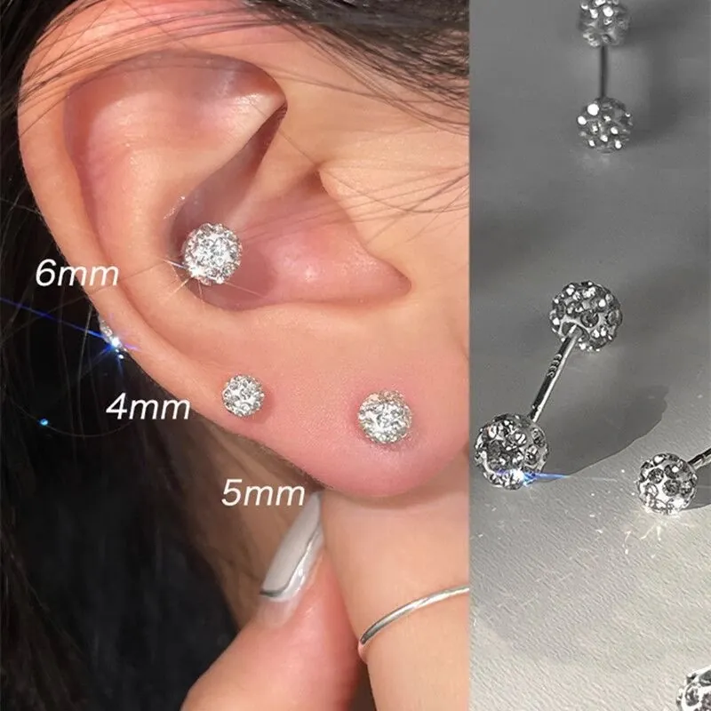 Alloy Rhinestone Ball Stud Earrings Steel Post Niche Geometric Design Sparkly Ear Jewelry For Women Daily Fashion Gift