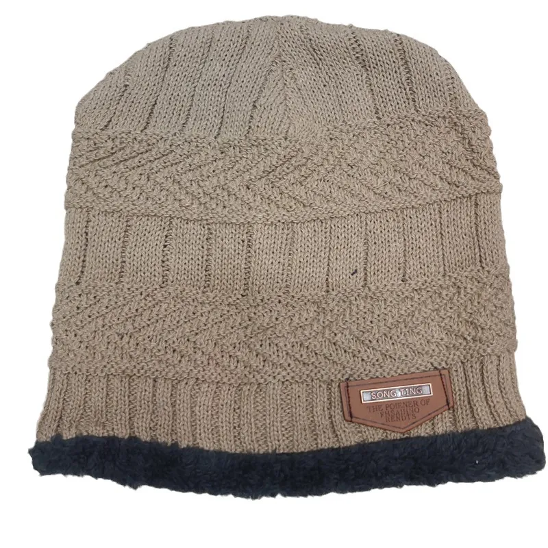 Winter Knitted Beanie Hat Acrylic Fleece Lined Thick Warm Outdoor Fashion Leather Label For Men Women