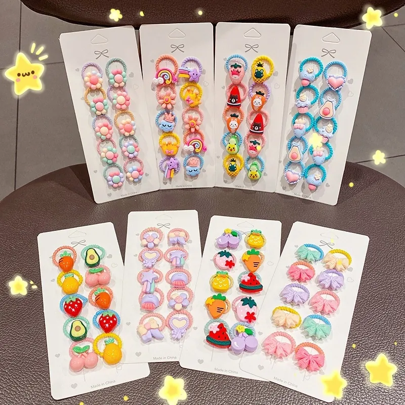 Cartoon Kids Hair Ties Plastic Resin Elastic Hair Bands For Girls Sweet Flower Fruit Animal Hair Accessories Toddler Ponytail Holder