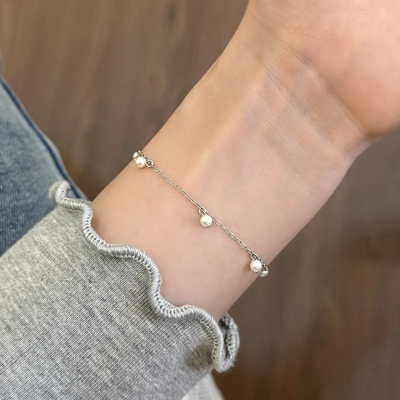 Bracciale Cavigliera In Argento Sterling 925 Perla Artificial Elegante Stile Coreano Gioielli Minimalisti Donna