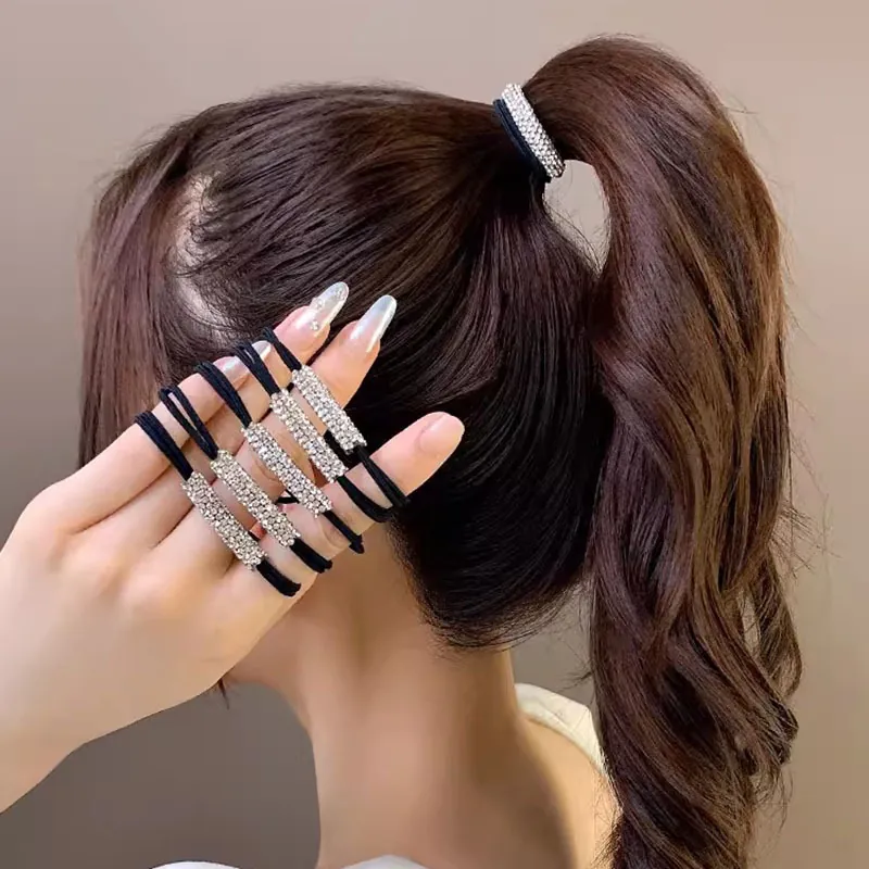 Rhinestone Hair Tie High Elasticity Ponytail Holder Shiny Crystal Hair Rope Elegant Styling Accessory For Women