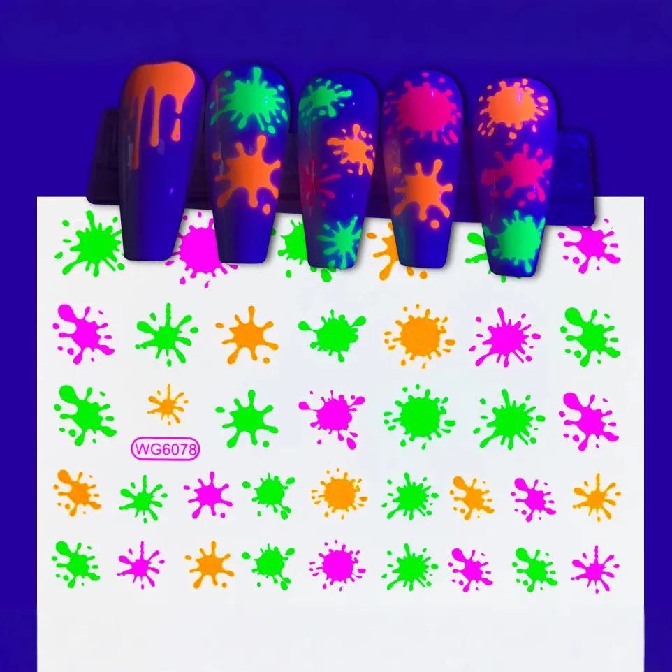 Luminous Nail Art Stickers Water Transfer Fluorescent Glow In The Dark Flame Star Moon Letter Fish Scale DIY Decals