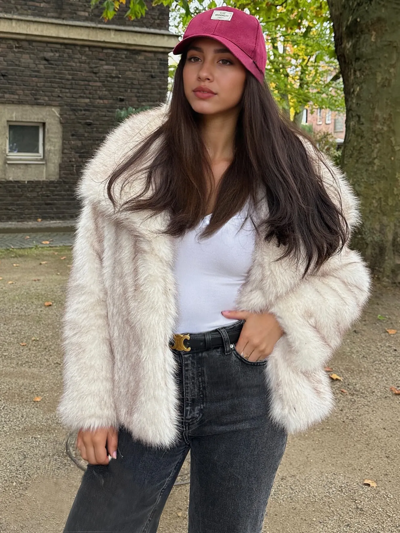 Manteau En Fausse Fourrure Pour Femmes Hiver Chaud Grand Revers Manches Longues Fausse Fourrure De Renard Pardessus Peluche Décontracté