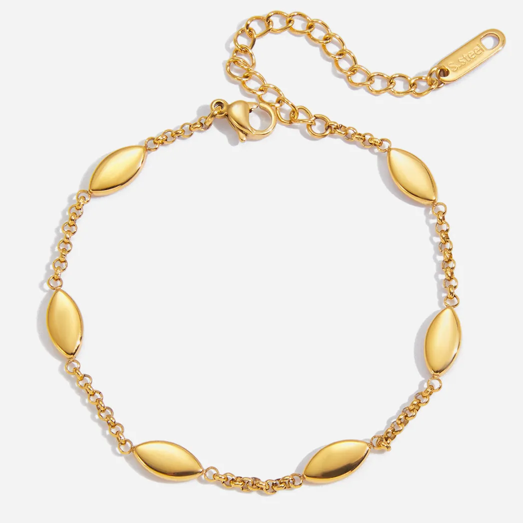 Élégant Bracelet en Acier Inoxydable Plaqué Or 18K avec Chaîne à Feuilles Marquise Réglable Bijoux de Mode pour Femmes