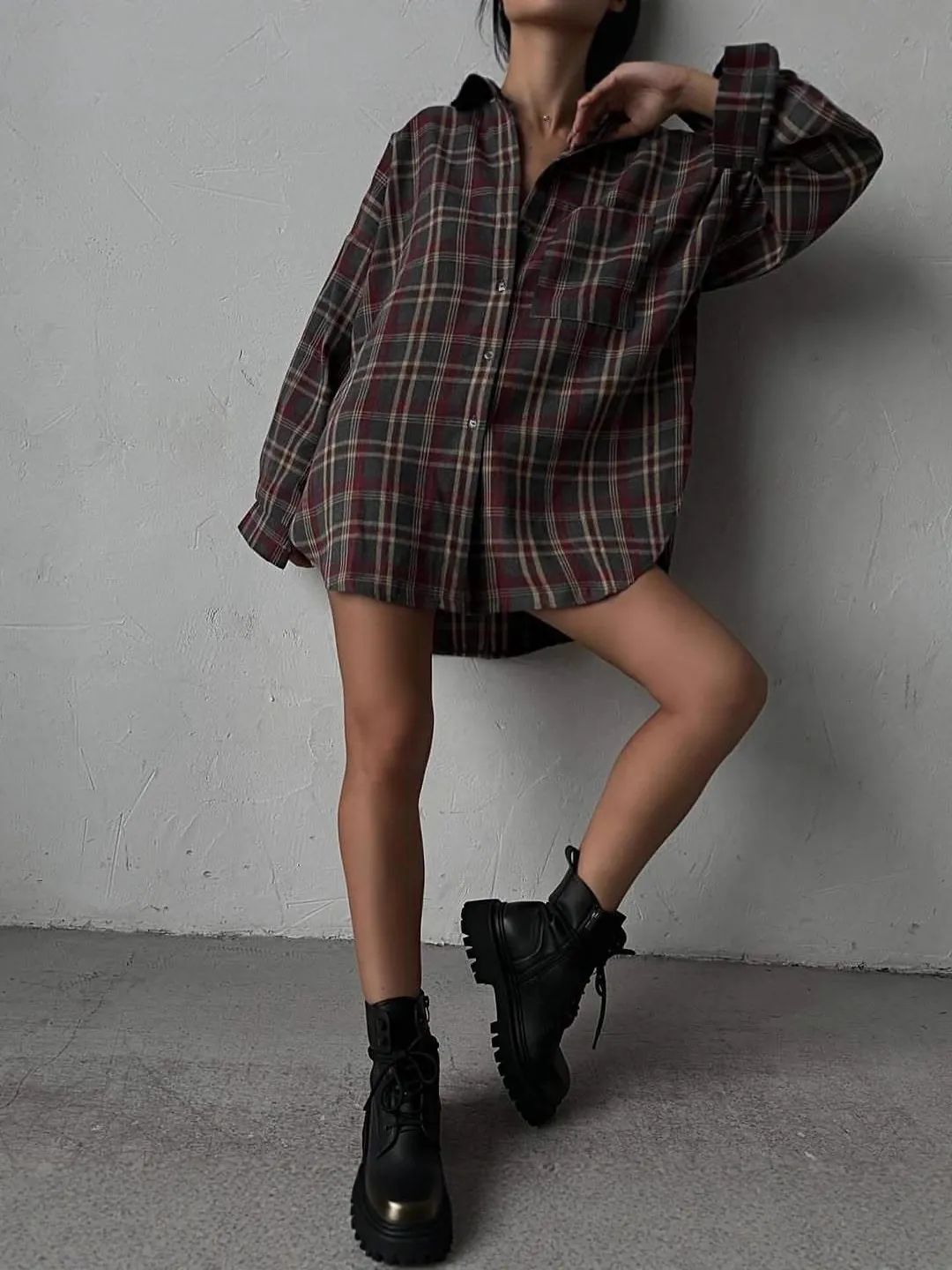 Women Plaid Shirt Cotton Polyester Blend Long Sleeve Vintage Oversized Button Down Flannel Style Casual Top