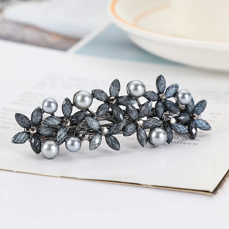 Flower Hair Clip Zinc Alloy Imitation Artificial Pearl Rhinestone Spring Barrette Korean Style Elegant Hair Accessories For Women