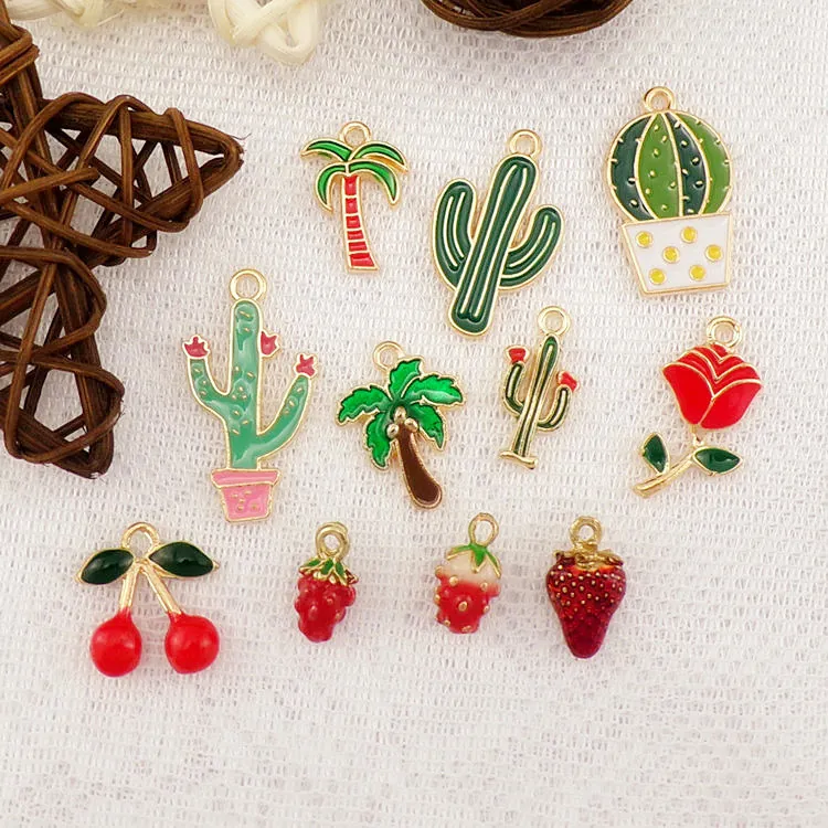 Enamel Alloy Charms Pendants Tropical Plant Fruit Flower For DIY Jewelry Making Earring Necklace Bracelet Accessories