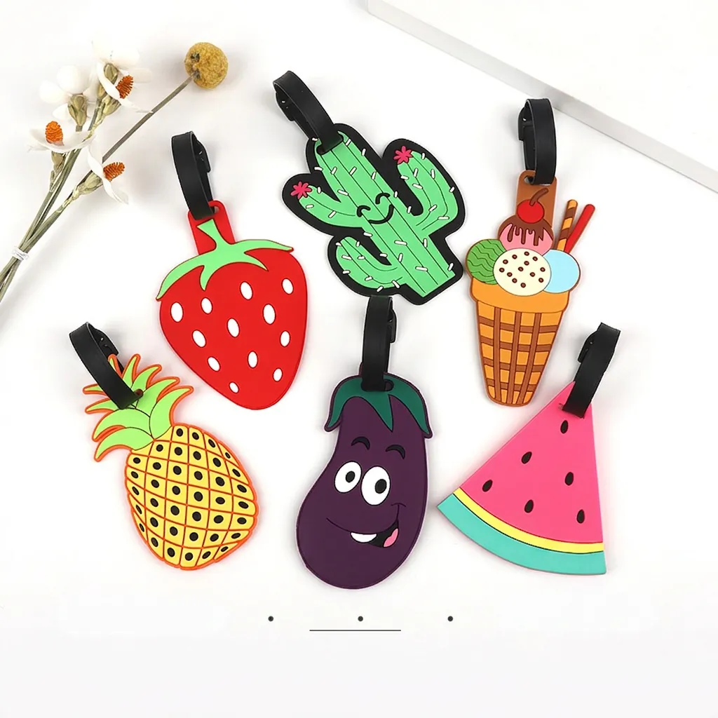 Cartoon Luggage Tags PVC Waterproof Travel ID Name Identifier Label For Suitcase Bags Cute Animal Fruit Shape Kids