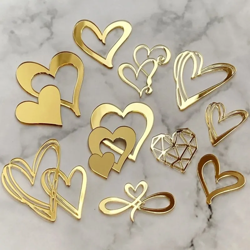 Topper De Gâteau En Acrylique Cœur Or Miroir Style INS Anniversaire Saint Valentin Décorations De Fête Minimaliste Creux Love