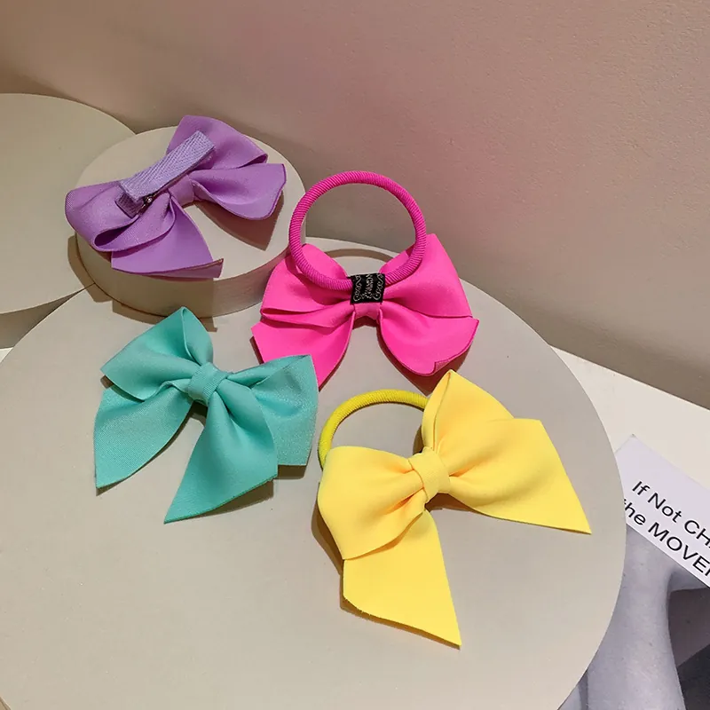 Sweet Bow Hair Clips And Hair Ties Grosgrain Ribbon Fluorescent Colors Handmade Korean Style Hair Accessories For Girls