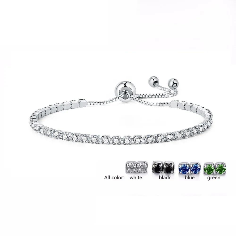 Adjustable Copper Rhinestone Tennis Bracelet For Women Men Single Row Round Gemstone Fashion Jewelry Colorful Hand Chain Gift