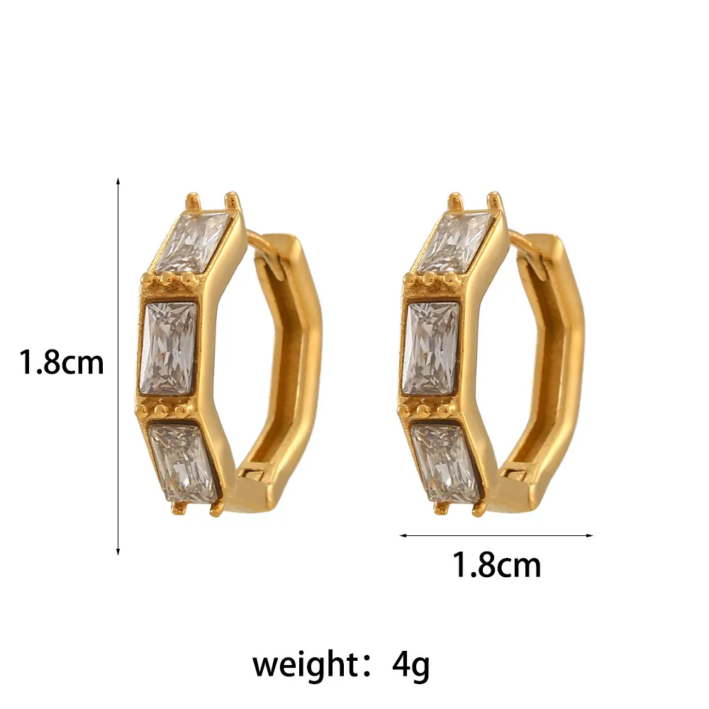 Minimalist Stainless Steel Zirconia Bamboo Hoop Earrings For Women Gold Plated Geometric Huggie Earrings Fashion Jewelry Gift
