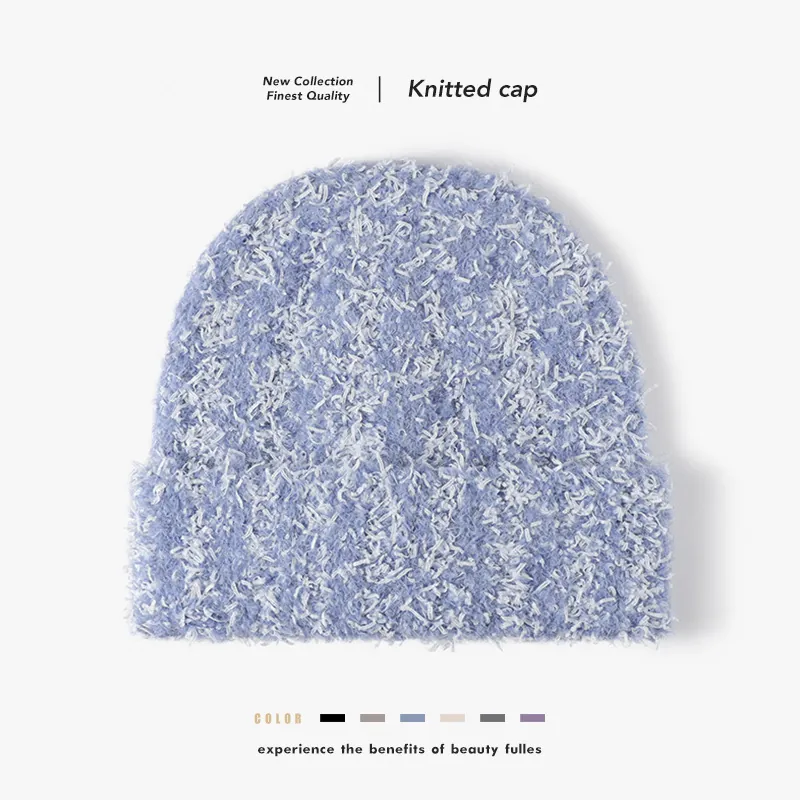 Women Winter Knitted Wool Beanie Hat Warm Thick Plush Cuffed Knit Skull Cap Outdoor Daily Fashion Solid Color Headwear