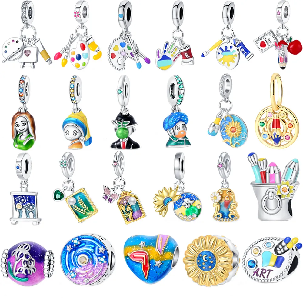 Charm Bead Art Oil Painting Palette Brush Enamel Masterpiece For DIY Bracelet Jewelry