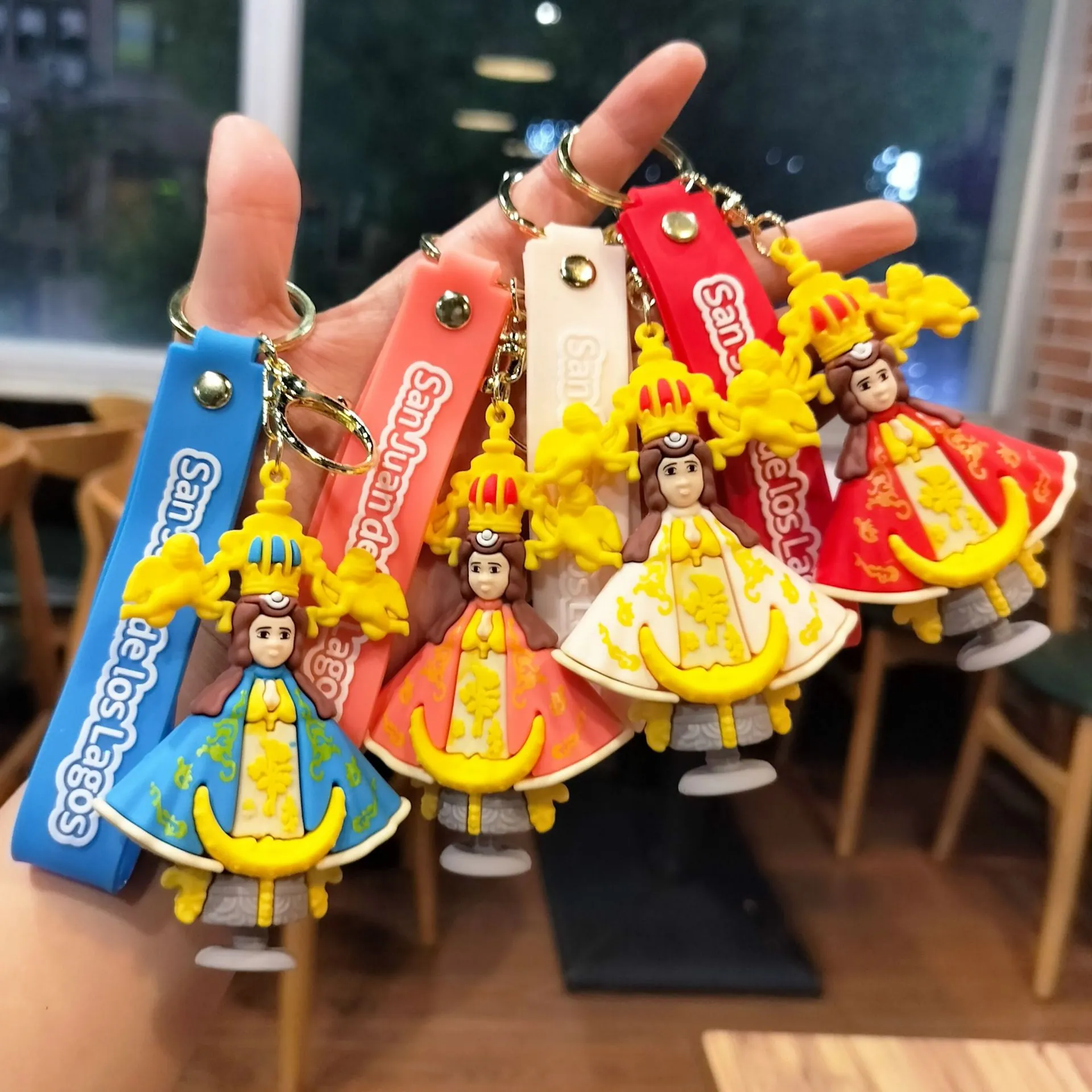 Porte-clés en PVC de Figure Religieuse Dessin Animé San Juan de los Lagos Virgen de Guadalupe San Judas Tadeo Pendentif Sac