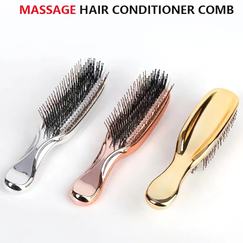 Scalp Massage Hair Brush Electroplated Detangling Comb Portable Styling Tool For Haircare Head Cleaning Professional