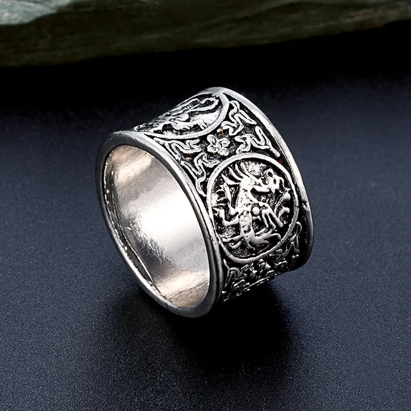 Relief Dragon Ring Vintage Zinc Alloy Wide Band Antique Finish Punk Rock Style Jewelry Unisex Accessory